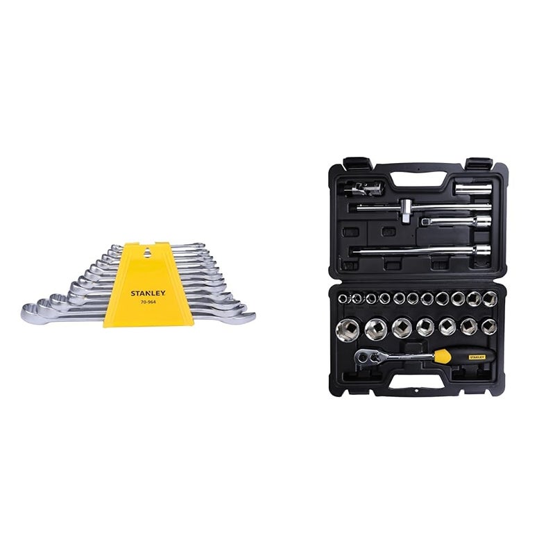 STANLEY 70964E 12Piece Chrome Vanadium Steel Combination Spanner Set with MaxiDrive System Anti - Image 1