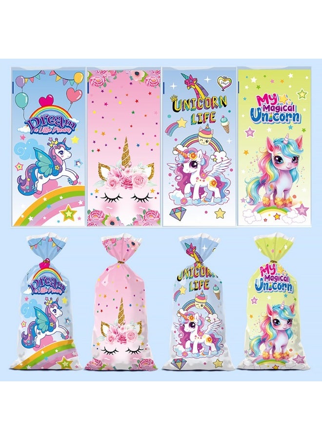 50pcs Unicorn Cellophane Cartoon Gift Candy Bags – 4 Assorted Designs, Flat Pocket Style for Baking, Snacks & Biscuit Packaging - Image 1