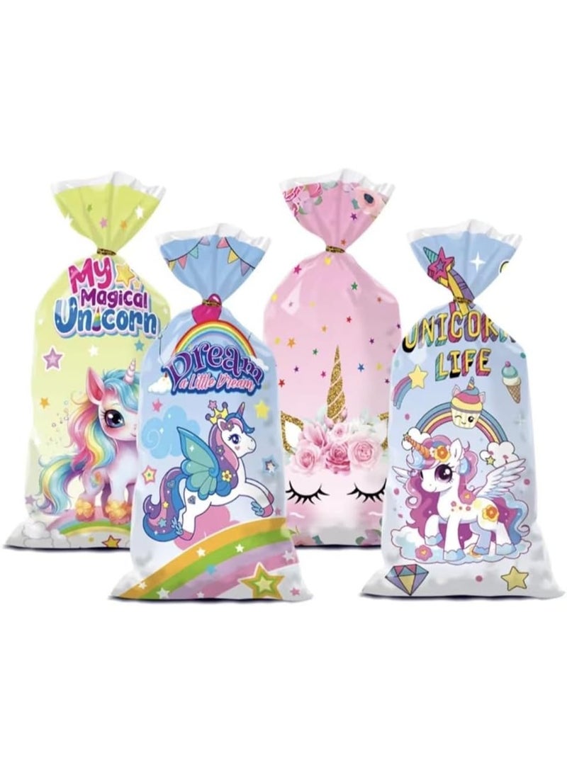 50pcs Unicorn Cellophane Cartoon Gift Candy Bags – 4 Assorted Designs, Flat Pocket Style for Baking, Snacks & Biscuit Packaging - Image 2