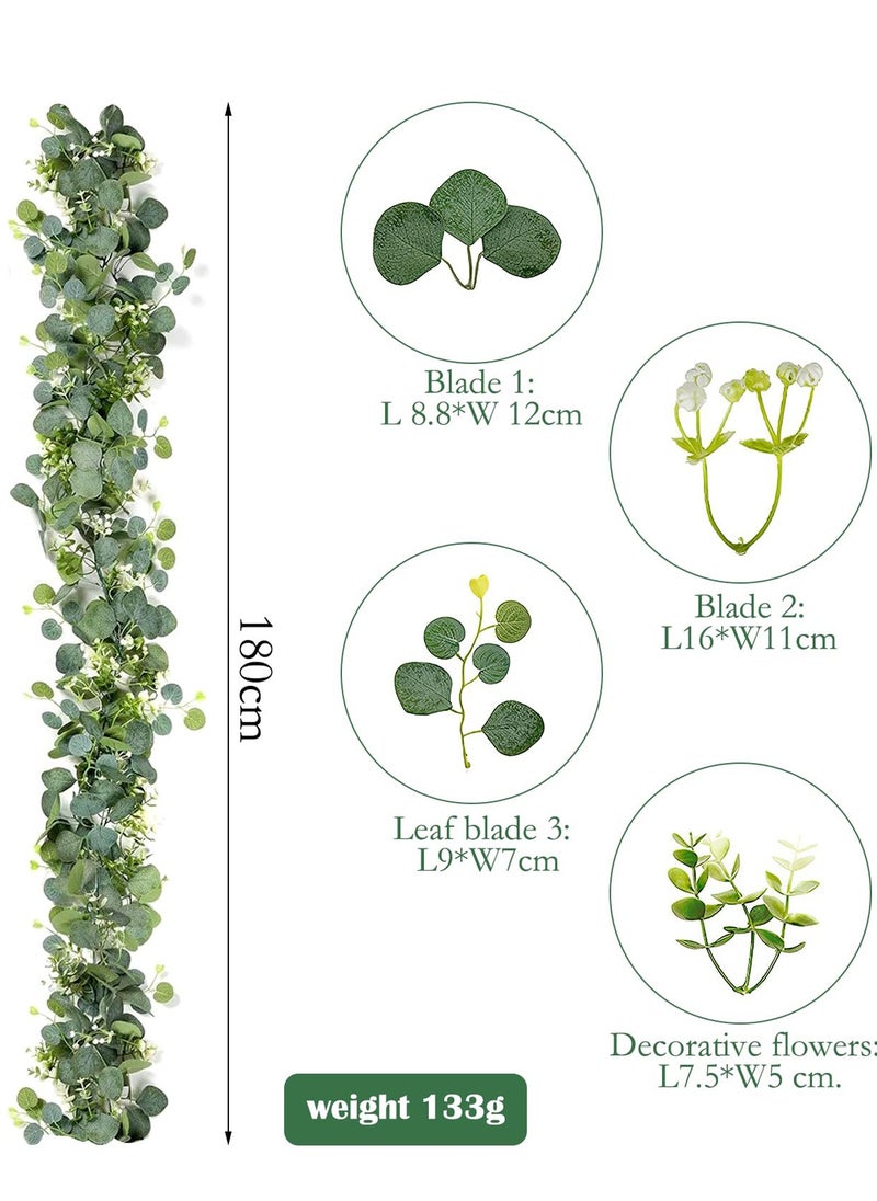 Mordely Artificial Eucalyptus Greenery Plant Fake Silver Dollar Leaves Garland Wreath Fake Vines with White Flowers Table Runner for Wedding Arch Home Party Mantle Decor  - Image 4