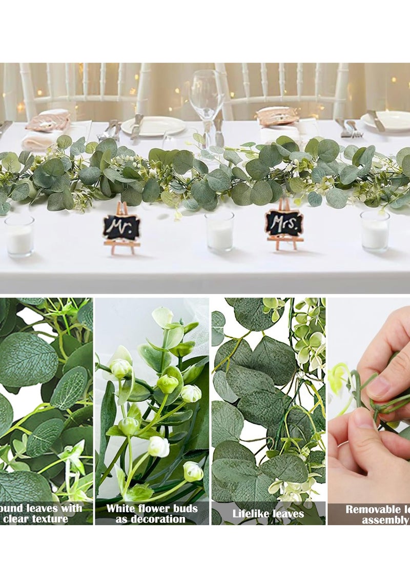 Mordely Artificial Eucalyptus Greenery Plant Fake Silver Dollar Leaves Garland Wreath Fake Vines with White Flowers Table Runner for Wedding Arch Home Party Mantle Decor  - Image 5