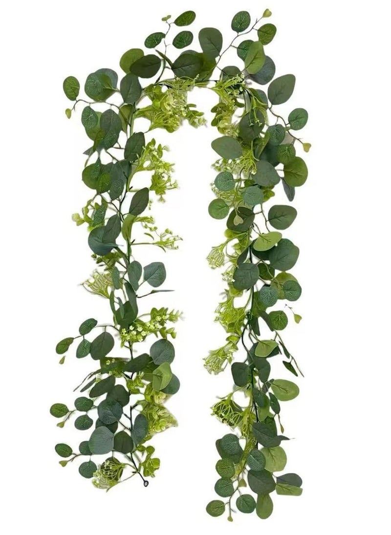 Mordely Artificial Eucalyptus Greenery Plant Fake Silver Dollar Leaves Garland Wreath Fake Vines with White Flowers Table Runner for Wedding Arch Home Party Mantle Decor  - Image 1