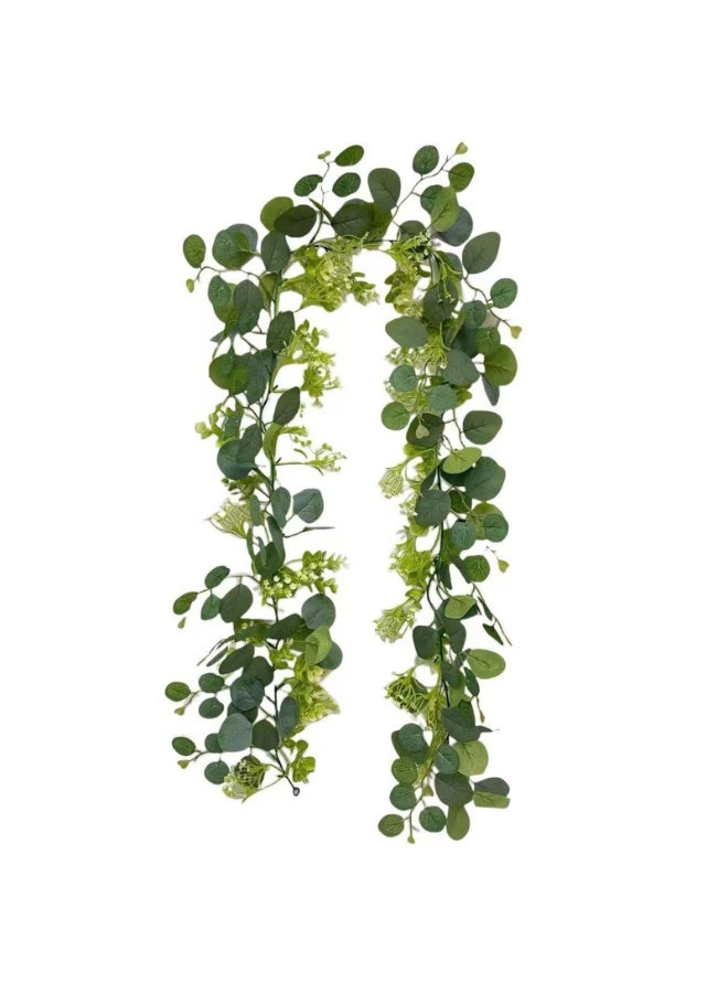 Mordely Artificial Eucalyptus Greenery Plant Fake Silver Dollar Leaves Garland Wreath Fake Vines with White Flowers Table Runner for Wedding Arch Home Party Mantle Decor - Image 1