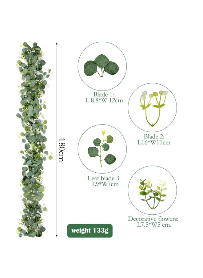 Mordely Artificial Eucalyptus Greenery Plant Fake Silver Dollar Leaves Garland Wreath Fake Vines with White Flowers Table Runner for Wedding Arch Home Party Mantle Decor - Image 4