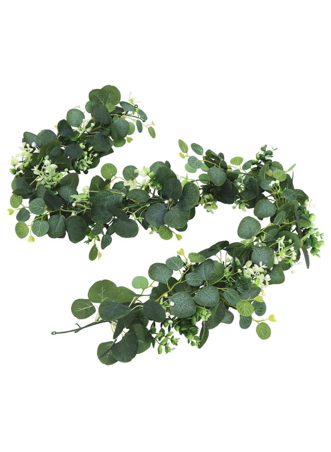 Mordely Artificial Eucalyptus Greenery Plant Fake Silver Dollar Leaves Garland Wreath Fake Vines with White Flowers Table Runner for Wedding Arch Home Party Mantle Decor - Image 3