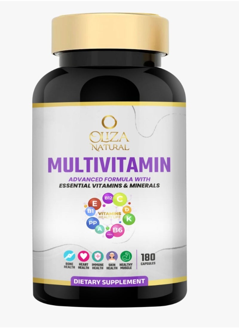 Oliza Natural Multivitamin For Men & Women 180 Caps | Advanced Formula With Essential Vitamins & Minerals For Healthy Bone ,Skin & Muscle | Immune  & Heart Support  - Image 1