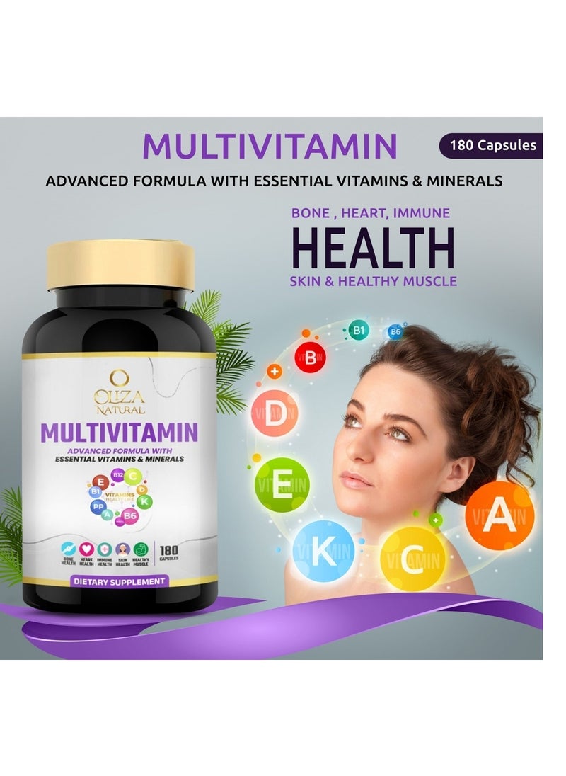 Oliza Natural Multivitamin For Men & Women 180 Caps | Advanced Formula With Essential Vitamins & Minerals For Healthy Bone ,Skin & Muscle | Immune  & Heart Support  - Image 3