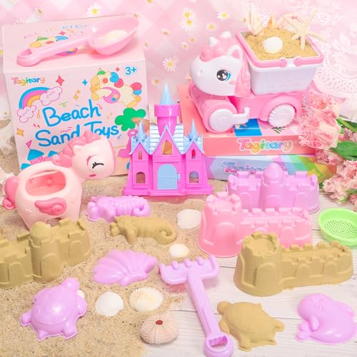 Tagitary Beach Toy Unicorn Sand Toys for KidsSand Castle Toys for Beach with Mesh BagSand ShovelsCastle KitsSiftersUnicorn Watering Can and TruckBeach Essential Outdoor Toys for Kids - Image 5
