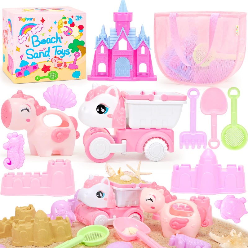Tagitary Beach Toy Unicorn Sand Toys for KidsSand Castle Toys for Beach with Mesh BagSand ShovelsCastle KitsSiftersUnicorn Watering Can and TruckBeach Essential Outdoor Toys for Kids - Image 3