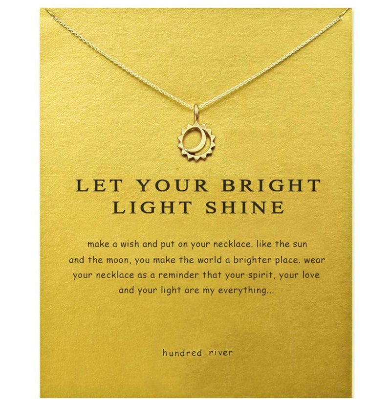Baydurcan Moon and Sun Necklace Moon and Sun Pendant Chain Necklace with Message Card Gift Card (moon and sun) - Image 1