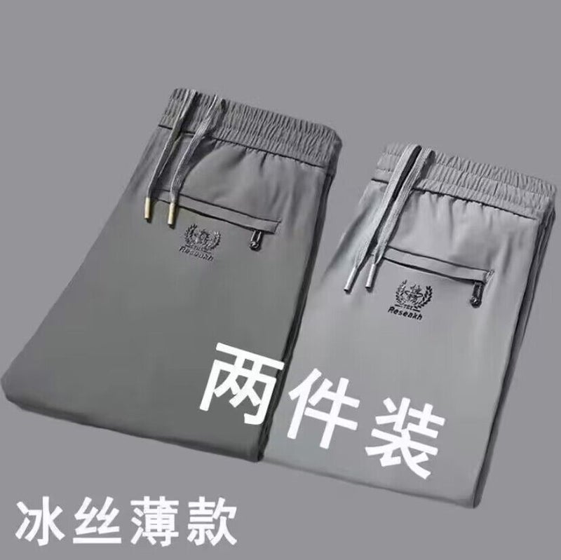 Generic Summer Thin Ice Silk Pants Mens Quick-drying Pants Middle-aged and Elderly Mens Casual Stretch Pants Loose Mens Casual Pants K38 dark gray + K38 light gray