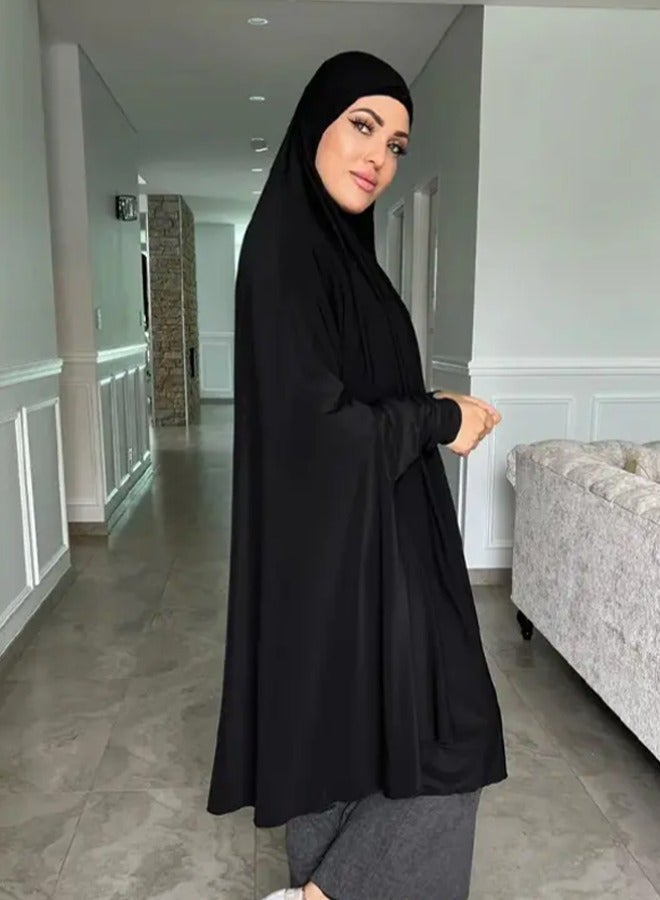 المرأة الفورية المسلمة Abayas مع الأكمام حجاب الغطاء الكامل الخمار الصلاة الحجاب قبعة Jumpsuit بدلة كسول طويلة - Image 1