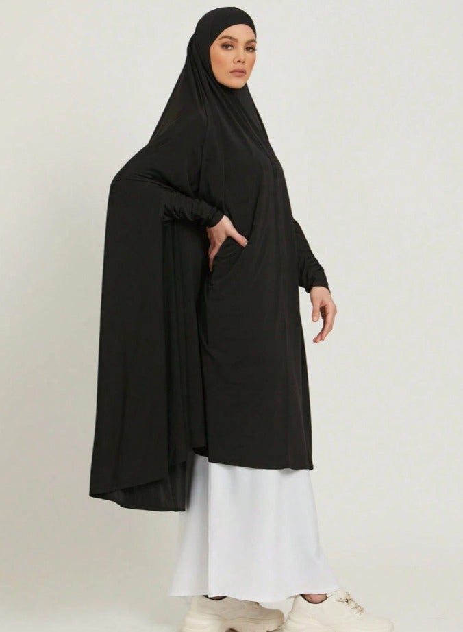 المرأة الفورية المسلمة Abayas مع الأكمام حجاب الغطاء الكامل الخمار الصلاة الحجاب قبعة Jumpsuit بدلة كسول طويلة - Image 3