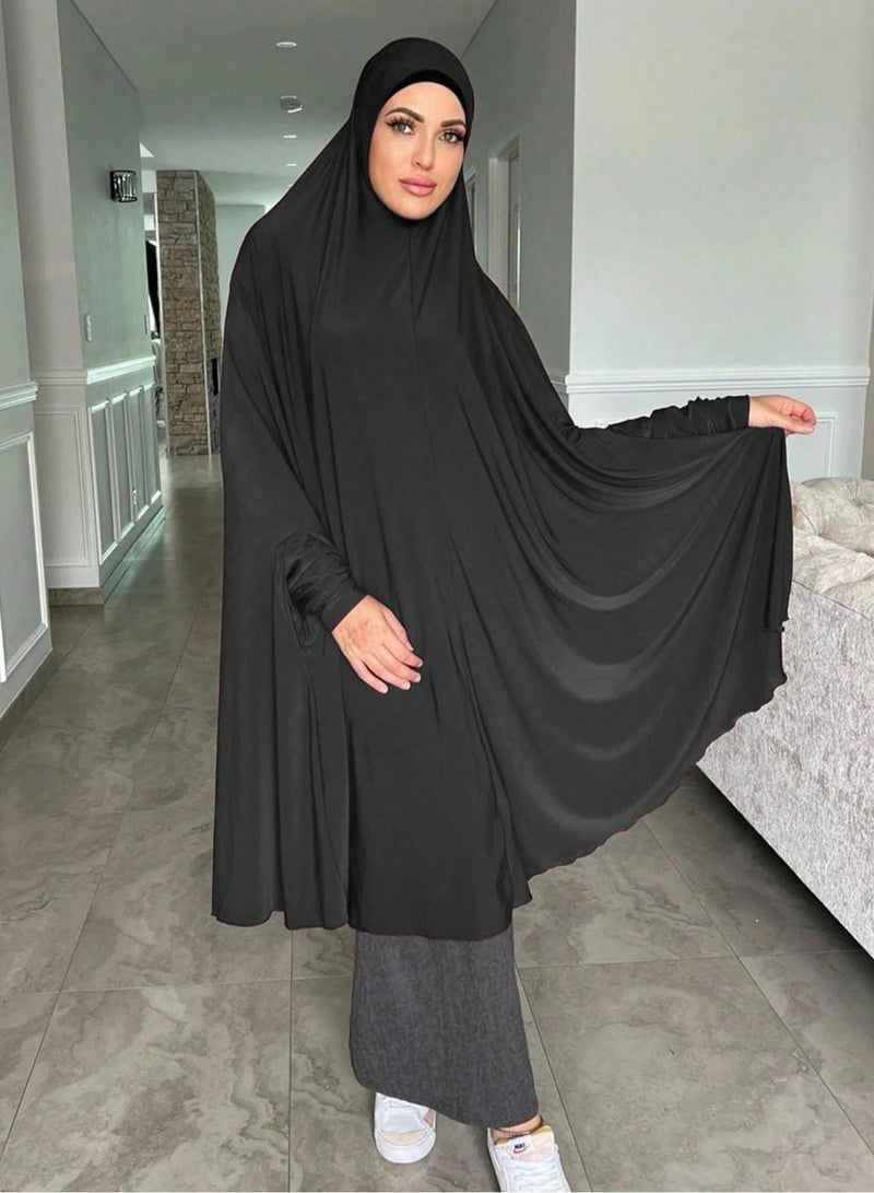 المرأة الفورية المسلمة Abayas مع الأكمام حجاب الغطاء الكامل الخمار الصلاة الحجاب قبعة Jumpsuit بدلة كسول طويلة - Image 2