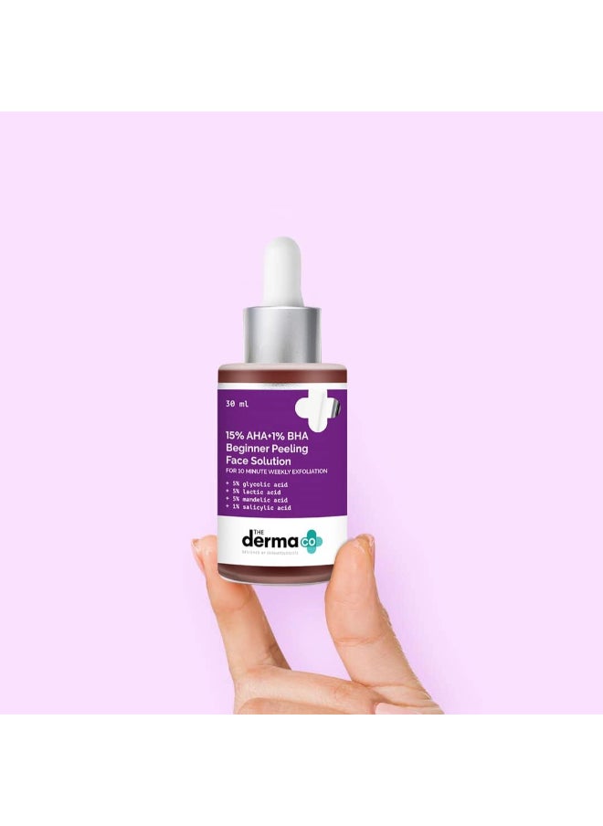 The Derma Co 15% AHA + 1% BHA Beginner Face Peeling Solution for 10-Minute Weekly Exfoliation - 30ml