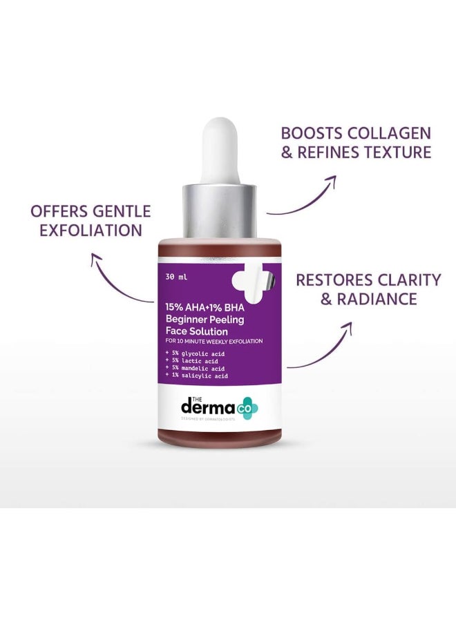 The Derma Co 15% AHA + 1% BHA Beginner Face Peeling Solution for 10-Minute Weekly Exfoliation - 30ml