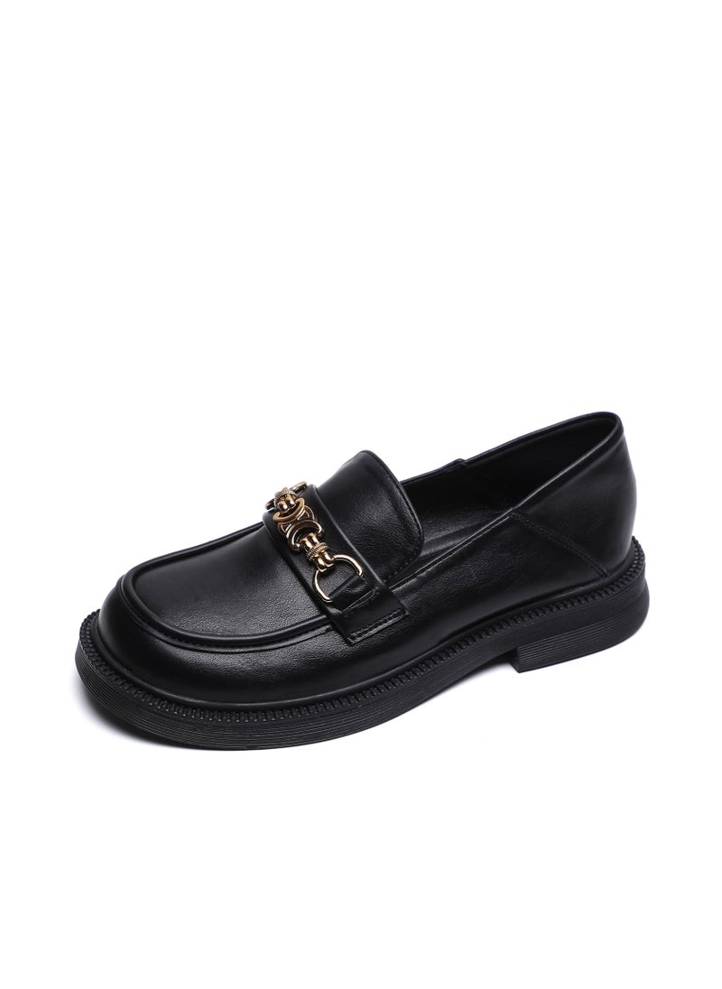 Loquat Vintage Small Leather Shoes College Style Soft Soles Black 