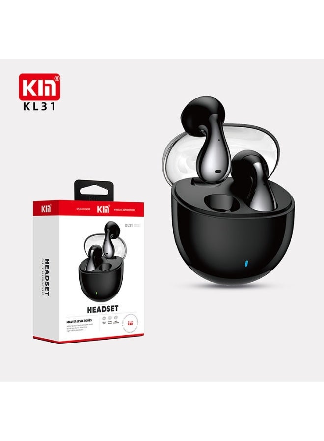 KL31 Bluetooth Earbuds. Call time 10 Hours, 360 degree Panoramic Sound Technology-Black