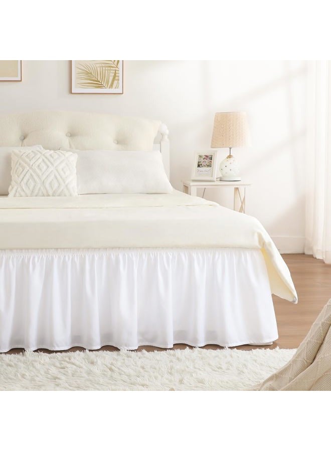 RIMELA White Bed Skirt Twin Size 15 Inch Drop, Elastic Bed Skirting for Bed Base and Frame, Bedding Dust Ruffle Easy to Install, Lightweight Wrap Around Adjustable Bedskirt - Image 1