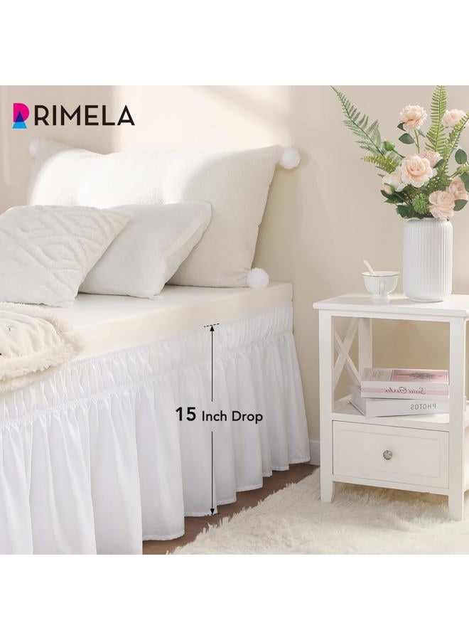 RIMELA White Bed Skirt Twin Size 15 Inch Drop, Elastic Bed Skirting for Bed Base and Frame, Bedding Dust Ruffle Easy to Install, Lightweight Wrap Around Adjustable Bedskirt - Image 4