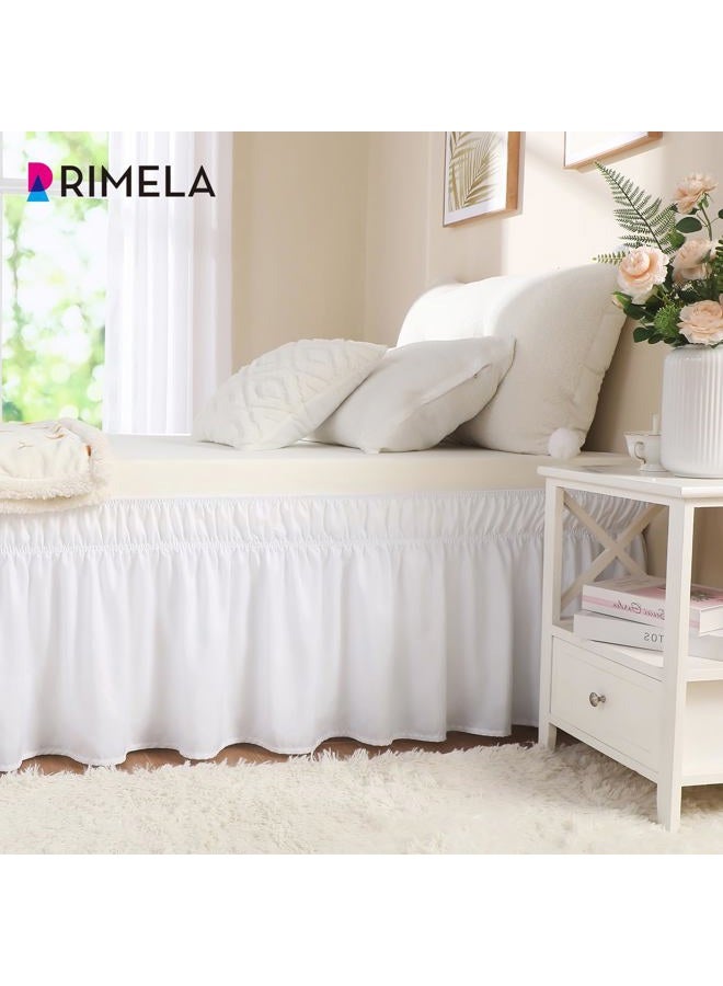 RIMELA White Bed Skirt Twin Size 15 Inch Drop, Elastic Bed Skirting for Bed Base and Frame, Bedding Dust Ruffle Easy to Install, Lightweight Wrap Around Adjustable Bedskirt - Image 2