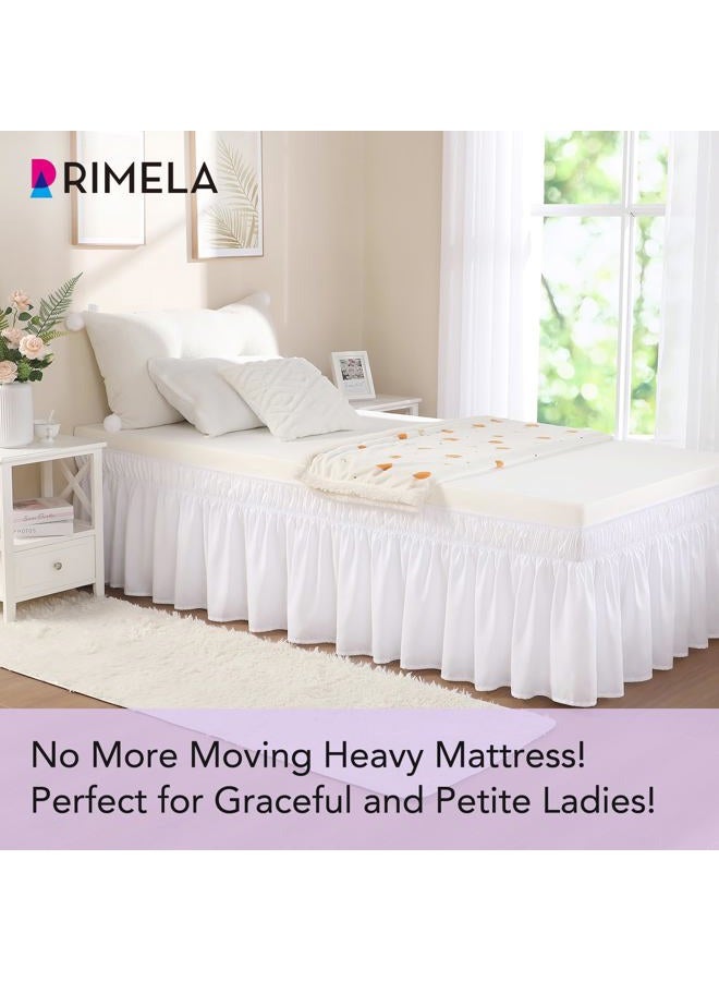 RIMELA White Bed Skirt Twin Size 15 Inch Drop, Elastic Bed Skirting for Bed Base and Frame, Bedding Dust Ruffle Easy to Install, Lightweight Wrap Around Adjustable Bedskirt - Image 5