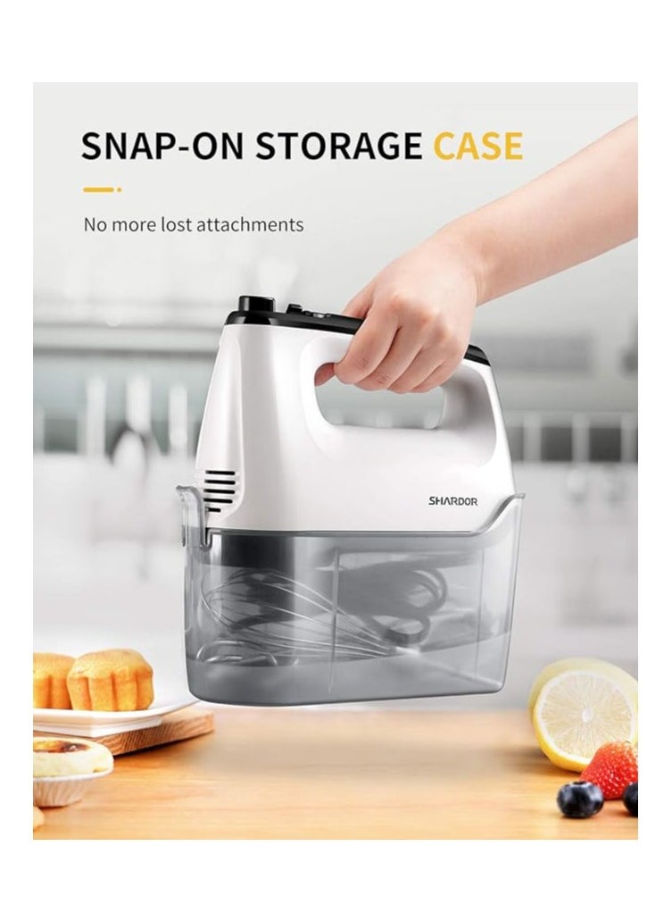 SHARDOR - 400W Electric Hand Mixer with 6 Speeds & Turbo function, Snap-On Storage Case, Easy Eject Button, 5 Stainless Steel Attachments, for kitchen use Baking,mixing,kneading e.t.c - Image 1