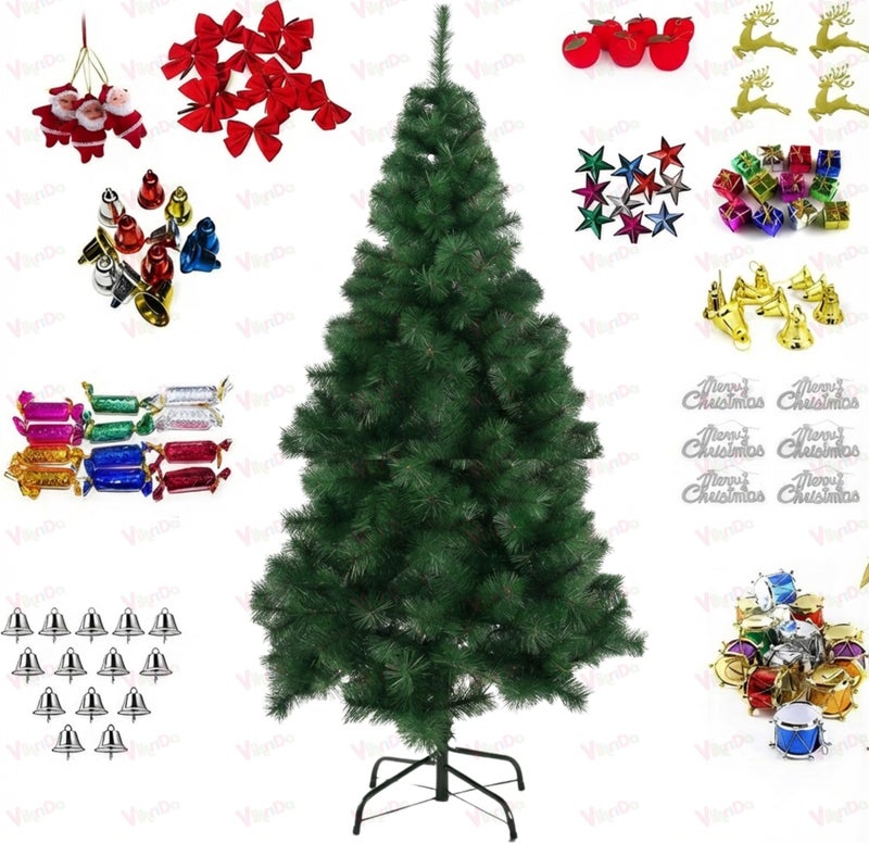 VikriDA 6.5 Feet Artificial Pine Green Christmas Tree with 102Pcs Decorative Ornaments| Xmas Tree with Sturdy Metal Stand - Image 1