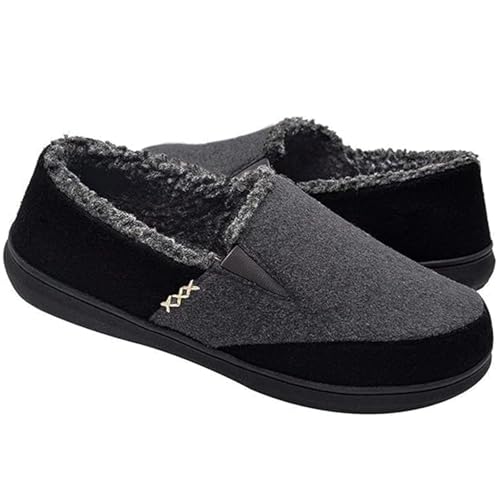 Zigzagger Men's Comfy Wool Slippers Indoor Outdoor House Shoes, Warm Soft Fur Fuzzy Fleece Lined Memory Foam Sole with Suede Upper,Grey,12 US - Image 1