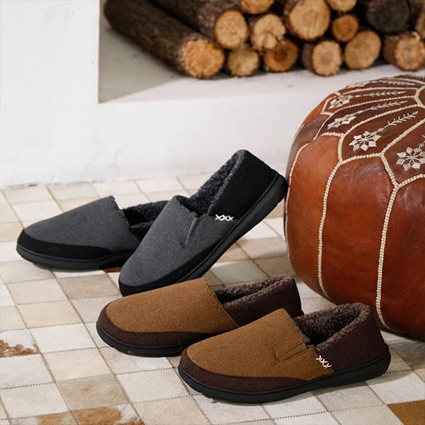 Zigzagger Men's Comfy Wool Slippers Indoor Outdoor House Shoes, Warm Soft Fur Fuzzy Fleece Lined Memory Foam Sole with Suede Upper,Grey,12 US - Image 4