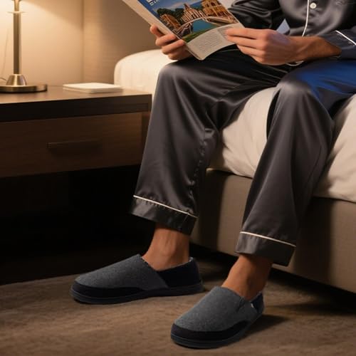 Zigzagger Men's Comfy Wool Slippers Indoor Outdoor House Shoes, Warm Soft Fur Fuzzy Fleece Lined Memory Foam Sole with Suede Upper,Grey,12 US - Image 5