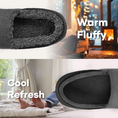 Zigzagger Men's Comfy Wool Slippers Indoor Outdoor House Shoes, Warm Soft Fur Fuzzy Fleece Lined Memory Foam Sole with Suede Upper,Grey,12 US - Image 2