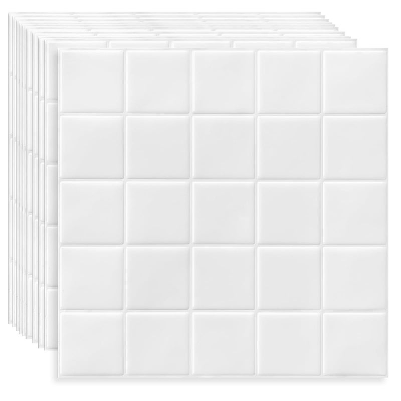 DEWOO Square White Peel and Stick Backsplash Tiles Self Adhesive Subway Checkered for Kitchen Bathroom Wall (10-Sheet,12"Ã—12") - Image 1