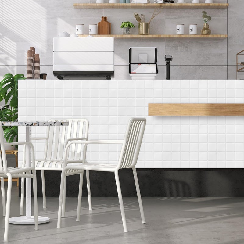 DEWOO Square White Peel and Stick Backsplash Tiles Self Adhesive Subway Checkered for Kitchen Bathroom Wall (10-Sheet,12"Ã—12") - Image 4