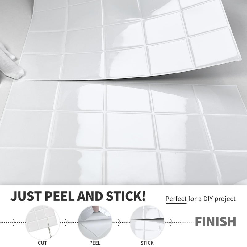 DEWOO Square White Peel and Stick Backsplash Tiles Self Adhesive Subway Checkered for Kitchen Bathroom Wall (10-Sheet,12"Ã—12") - Image 5