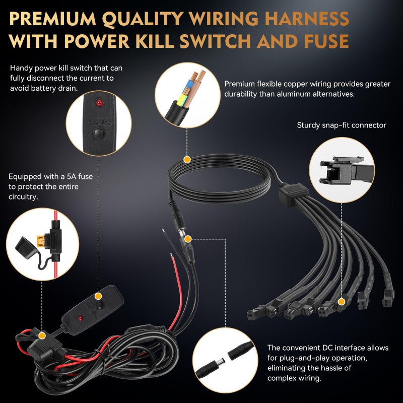 ZONECONA 8Pods Pure White LED Rock Lights Kit with Switch Wiring Harness Extension Wire, 6000K 15LEDs Neon Underglow Light Waterproof Fender Lights for Trucks Jeep Golf Carts Off Road ATV UTV SUV, SXS - Image 3