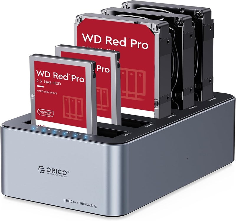 Orico Hard Drive Docking Station Aluminum 5 Bay Hard Drive Cloner/Duplicate USB 3.2 Gen 1 Type C for 2.5''/3.5'' SSD HDD Up to 100TB-6656C3 - Image 1