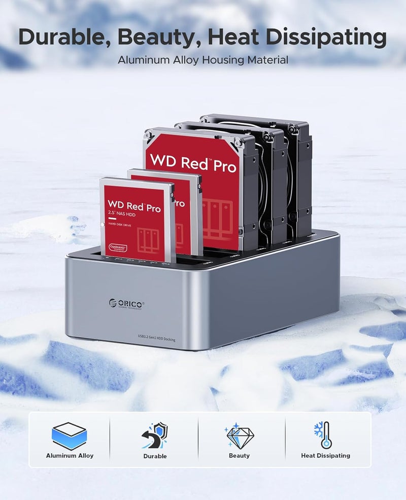 Orico Hard Drive Docking Station Aluminum 5 Bay Hard Drive Cloner/Duplicate USB 3.2 Gen 1 Type C for 2.5''/3.5'' SSD HDD Up to 100TB-6656C3 - Image 4