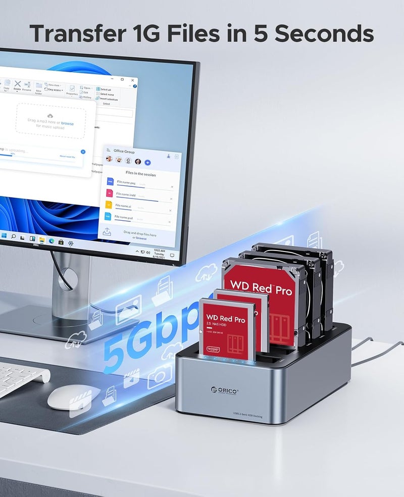 Orico Hard Drive Docking Station Aluminum 5 Bay Hard Drive Cloner/Duplicate USB 3.2 Gen 1 Type C for 2.5''/3.5'' SSD HDD Up to 100TB-6656C3 - Image 3