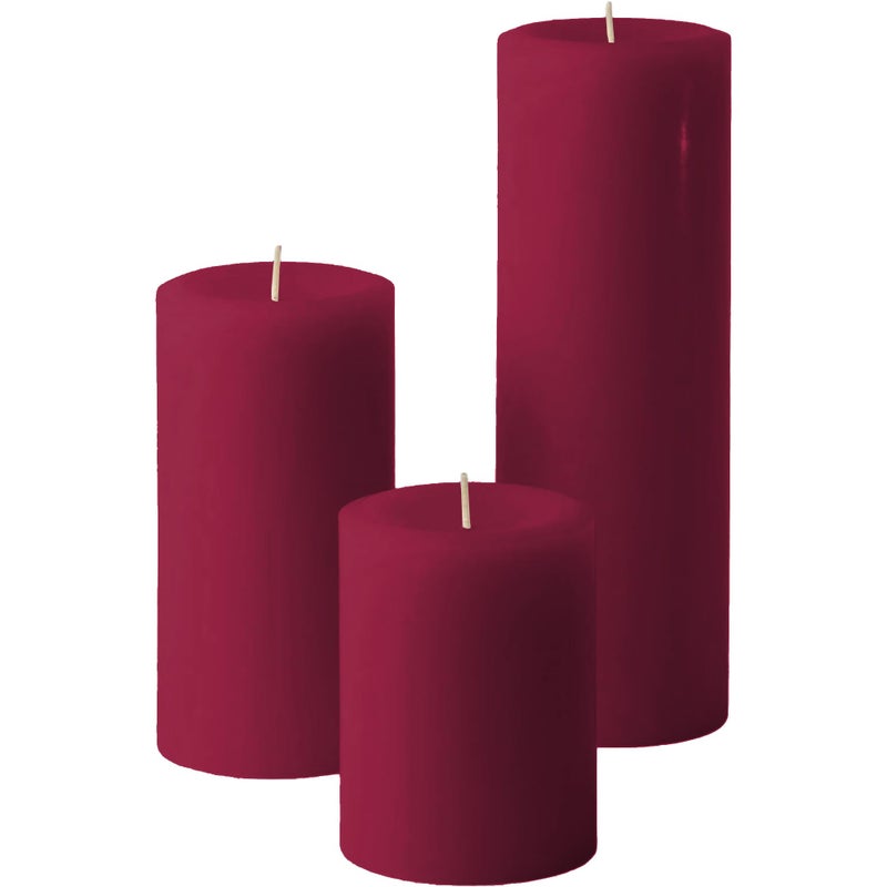 Mister Candle Unscented Dripless Pillar Candles Set of 3 Hand Poured 3 Inch Candles Premium Wax Decorative Pillar Candles 3 x 4 3 x 6 and 3 x 9 Burgundy