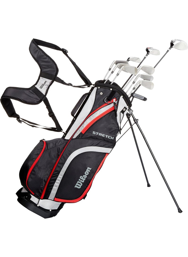 Wilson Amazon Exclusive Beginner Complete Set, 10 extended length (+1 in) golf clubs with stand bag, Men's (right hand), Stretch XL, Black/Grey/Red, WGG157549 - Image 1
