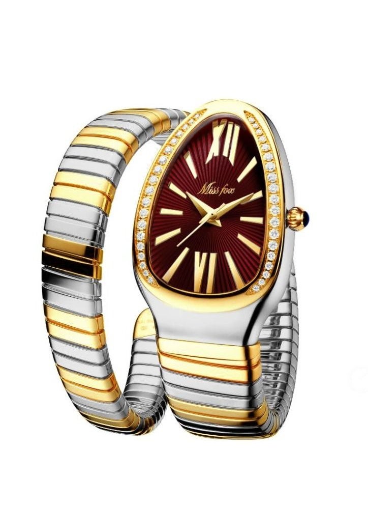 MISS FOX - Luxury Gold Snake Watches Women Fashion Brands MISSFOX Diamond Quartz WristWatch Waterproof AAA Clock Lady Hot Gift - Image 1