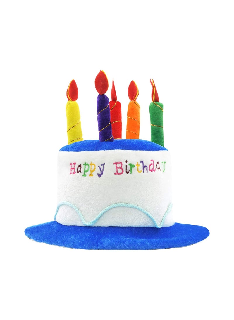 RATSAW Plush Happy Birthday Cake Hat Unisex Adult Size Fancy Dress Party Hats Perfect as Party Favors Costume Accessories Cake and 5 Multicolor Candles  - Image 1