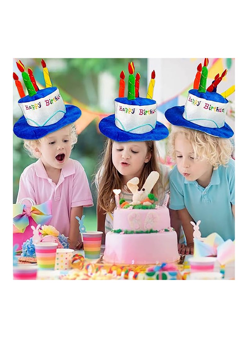 Plush Happy Birthday Cake Hat Unisex Adult Size Fancy Dress Party Hats Perfect as Party Favors Costume Accessories Cake and 5 Multicolor Candles