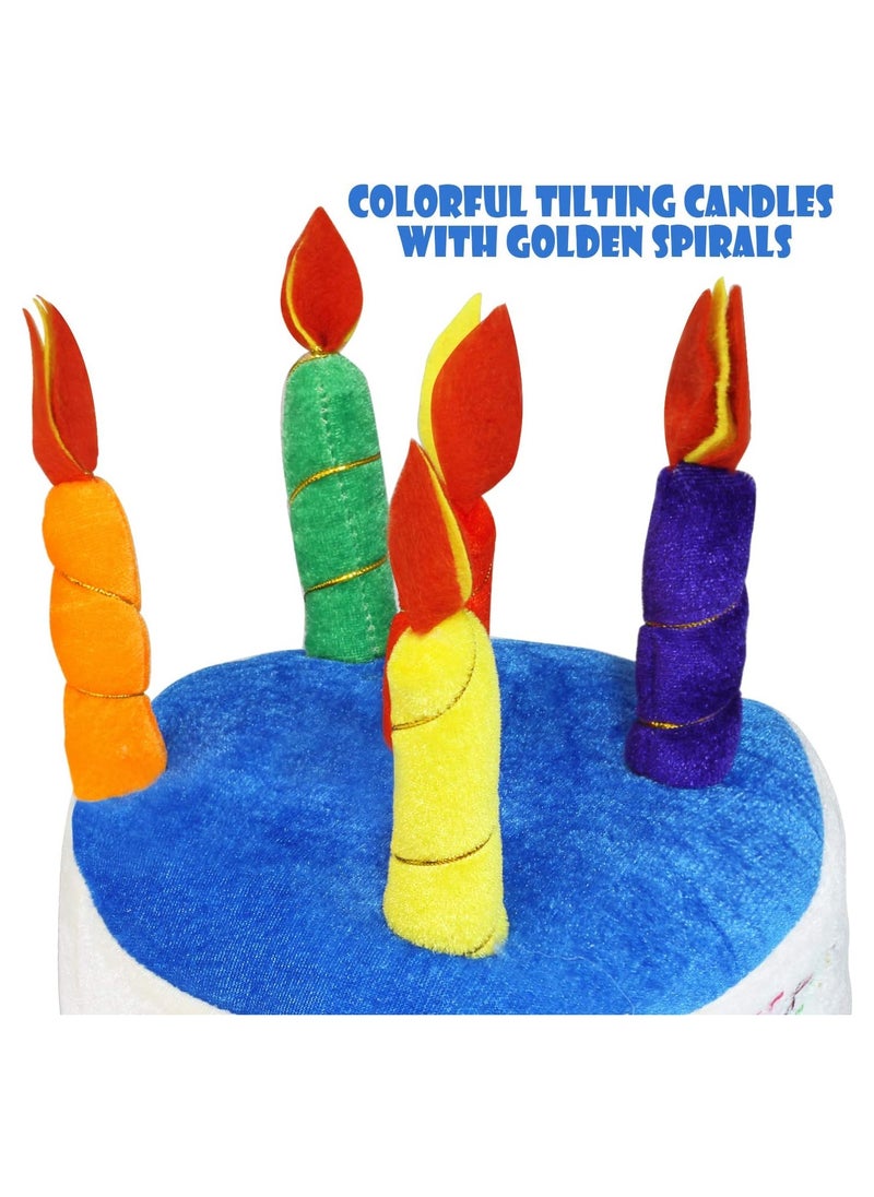 RATSAW Plush Happy Birthday Cake Hat Unisex Adult Size Fancy Dress Party Hats Perfect as Party Favors Costume Accessories Cake and 5 Multicolor Candles  - Image 3