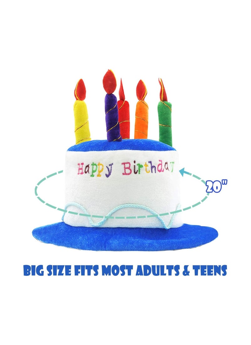 RATSAW Plush Happy Birthday Cake Hat Unisex Adult Size Fancy Dress Party Hats Perfect as Party Favors Costume Accessories Cake and 5 Multicolor Candles  - Image 5