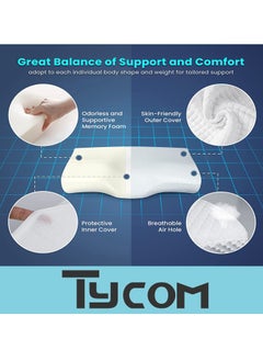 TYCOM Tycom Memory Foam Pillow Ergonomic Cervical Support Pillow for Head Neck and Shoulder Pain Relief Sleeping Orthopedic Pillow for Side, Back, Stomach Sleepers (White & Gray)  - Image 5