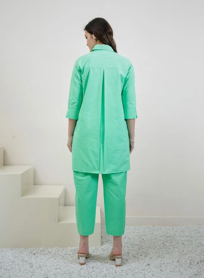 Athena Green Cotton Beaded Shirt and Pants Co-ords