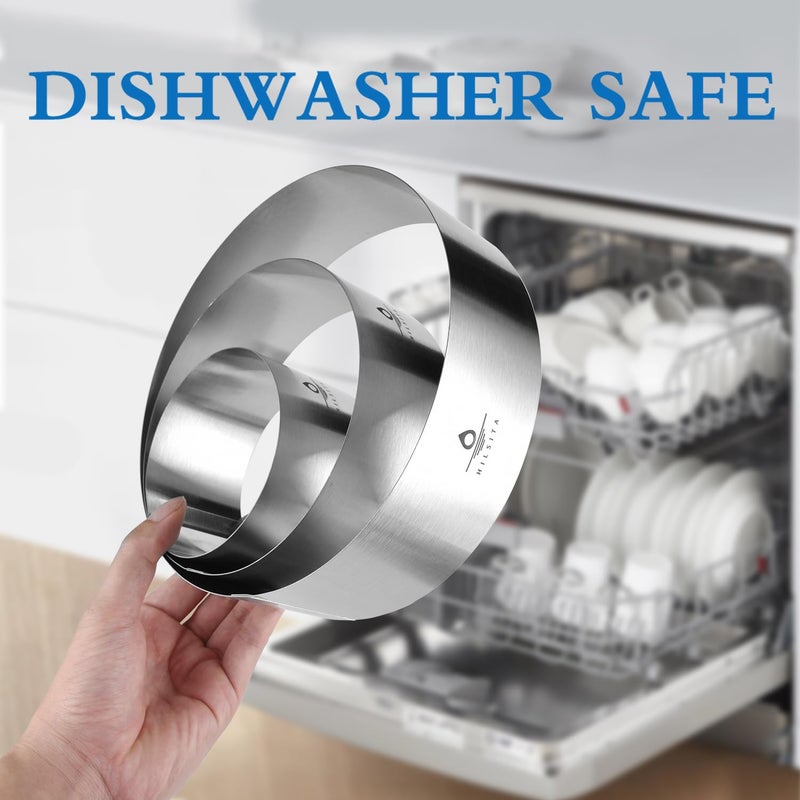 Hilsita 3Pcs Cake Molds for Baking, Stainless Steel Mousse Cake Rings, Mousse Ring Mold Round for Bakeware Tools-4/6/8in (2.36''H) - Image 3