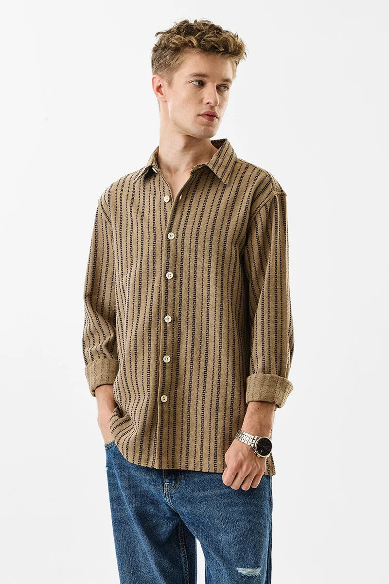 SNITCH Brown Striped Long Sleeve Regular Fit Shirt